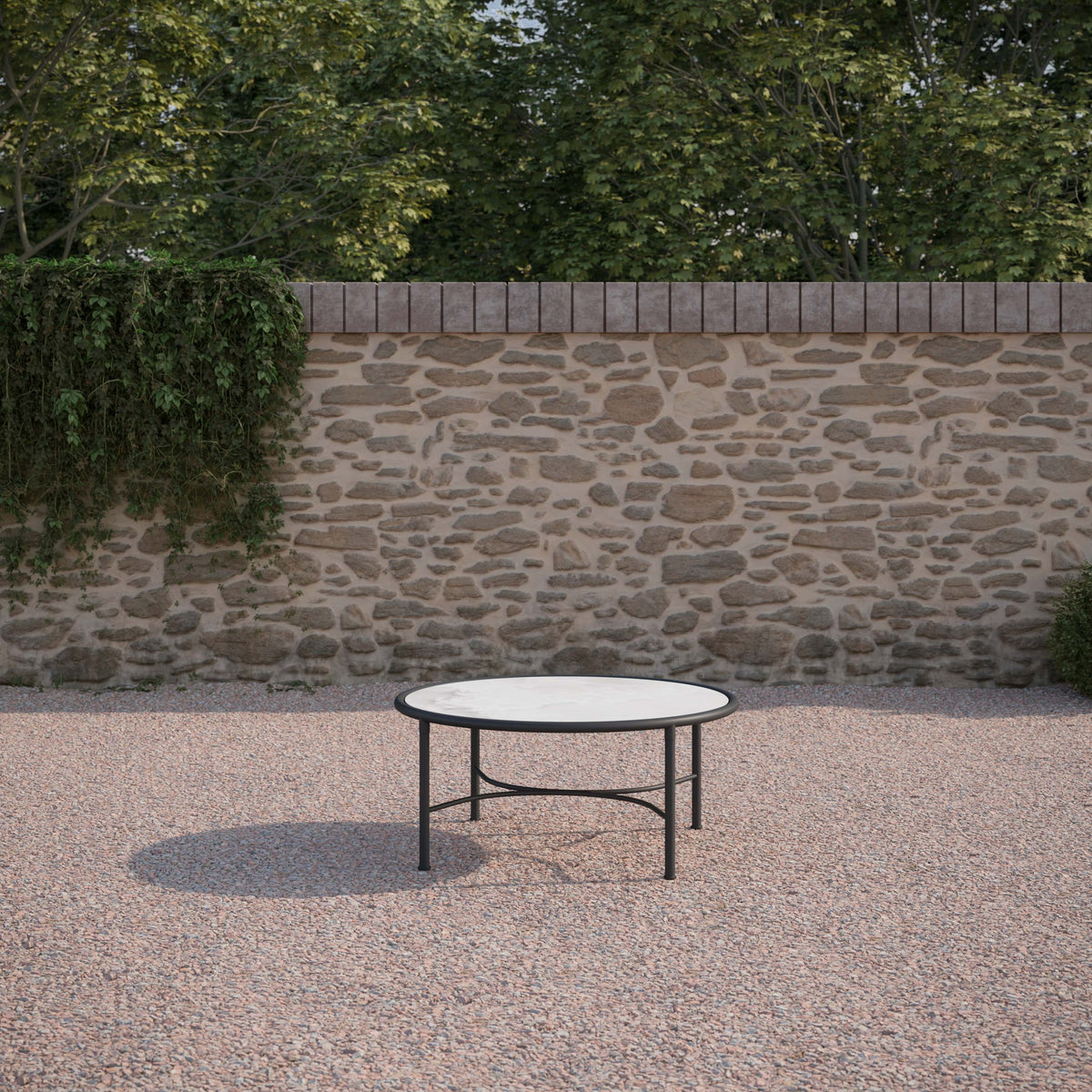 Athens Coffee Table with Helena Dekton top, styled outdoors