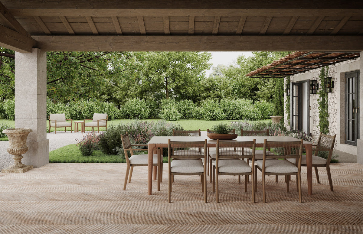 Bozeman dining set on a covered terrace