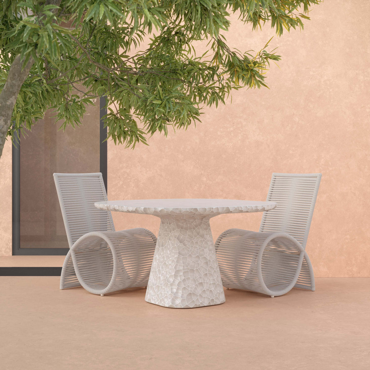 Panama 48in Dining Table in Oat set with dining chairs