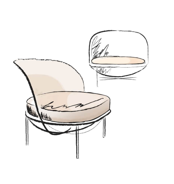 Concept sketch of a curved lounge chair with a seat cushion