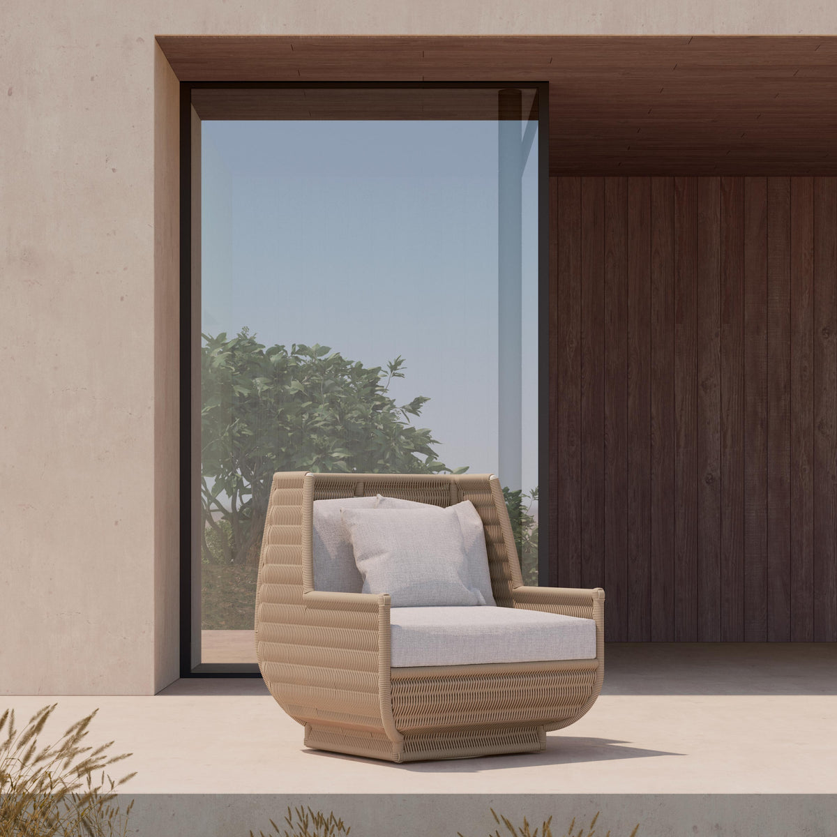 Tulum Club Chair, styled outdoors