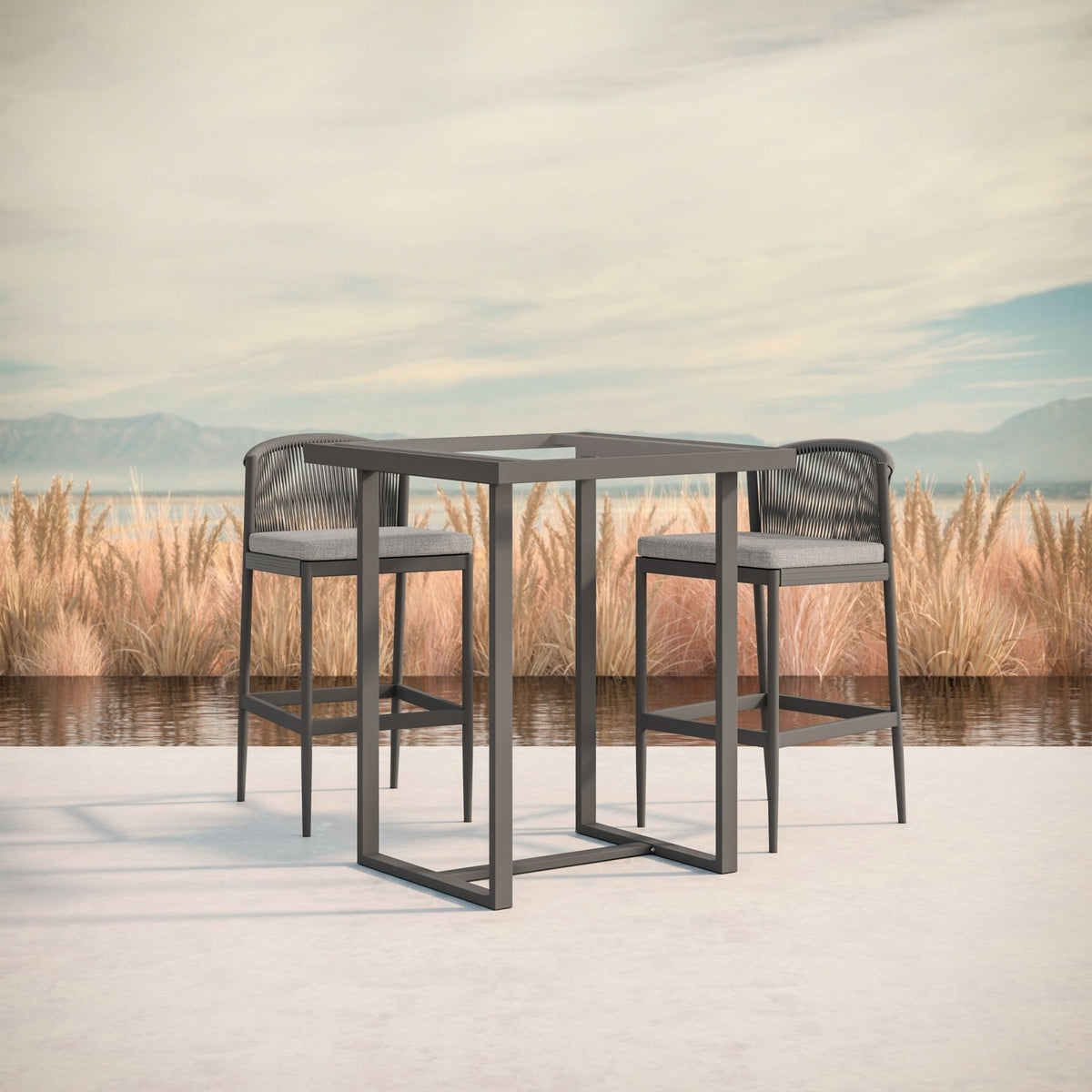 Pavia | 35" Bar Table Charcoal - Glass Top Dining Table-Bar Azzurro Living