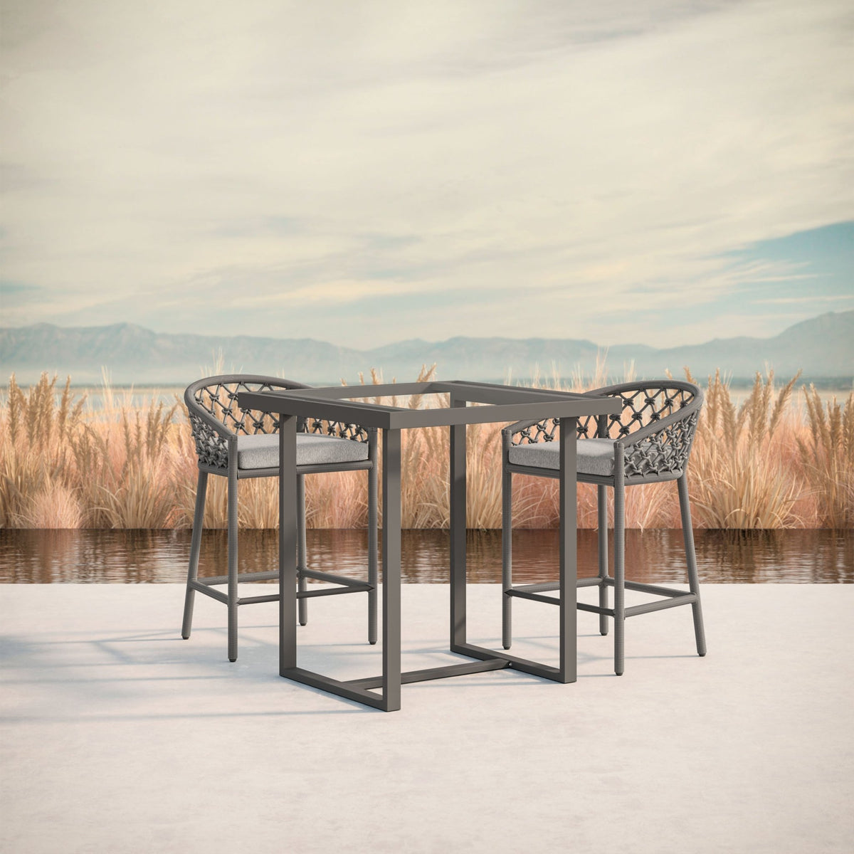 Pavia | 35" Counter Table Charcoal - Glass Top Dining Table-Counter Azzurro Living