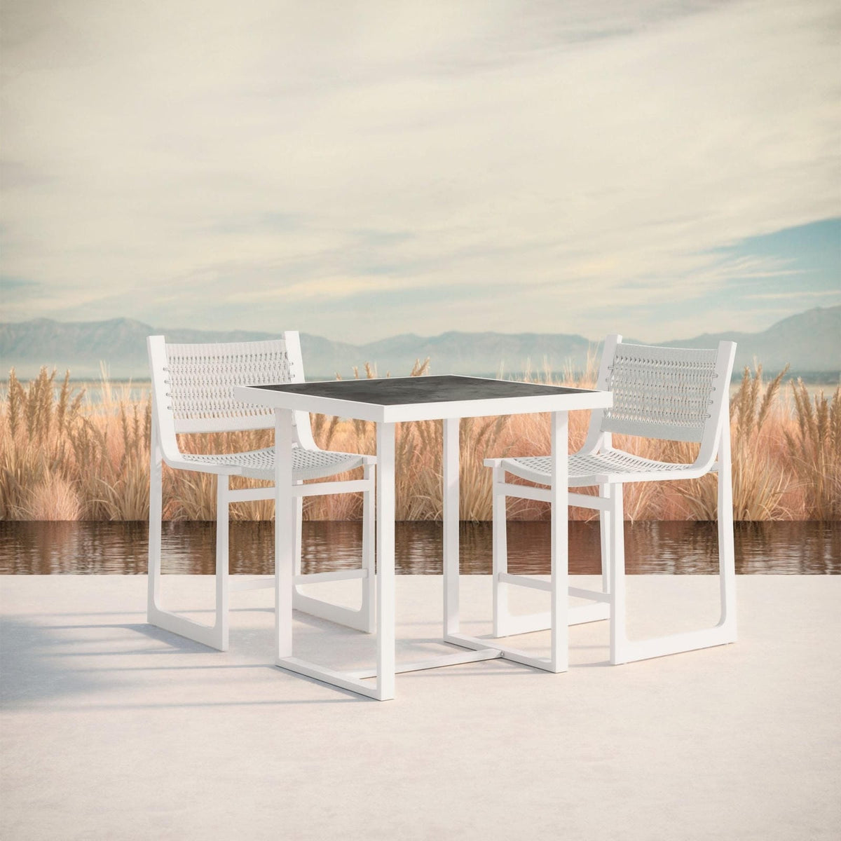 Pavia | 35" Counter Table - White - Dekton Top Dining Table-Counter Azzurro Living